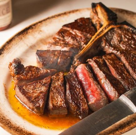 [LUNCH] Prime T-bone course with 400g of aged beef and three glasses of wine pairing (sparkling/white/red) 17,800 yen