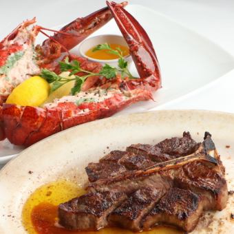 [DINNER] Veal T-bone steak & lobster course, 7 dishes total, 16,000 yen