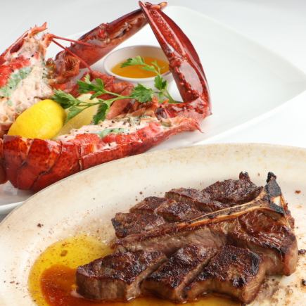 [DINNER] Veal T-bone steak & lobster course, 7 dishes total, 16,000 yen