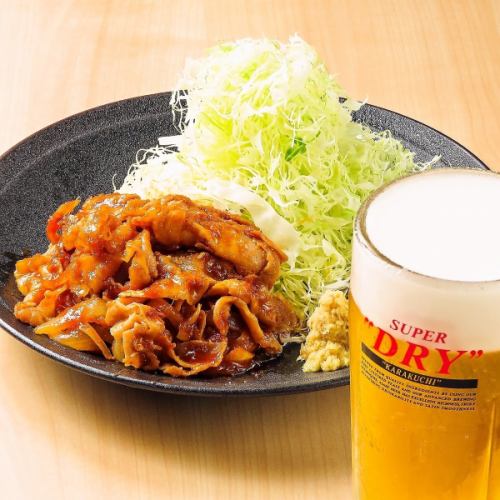 【当店の看板メニュー】こだわりを詰め込んだ自慢の生姜焼きとビールの相性は抜群☆※定食はランチのみ提供