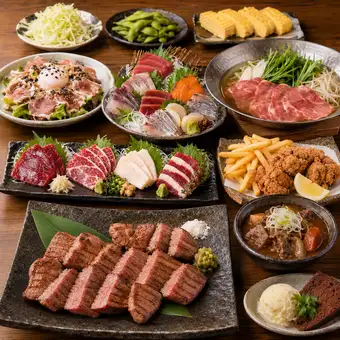 【朧-Oboro-】～極み牛タンと馬刺し堪能～しゃぶしゃぶ鍋・刺身盛り付き 3時間飲み放題付6,000円