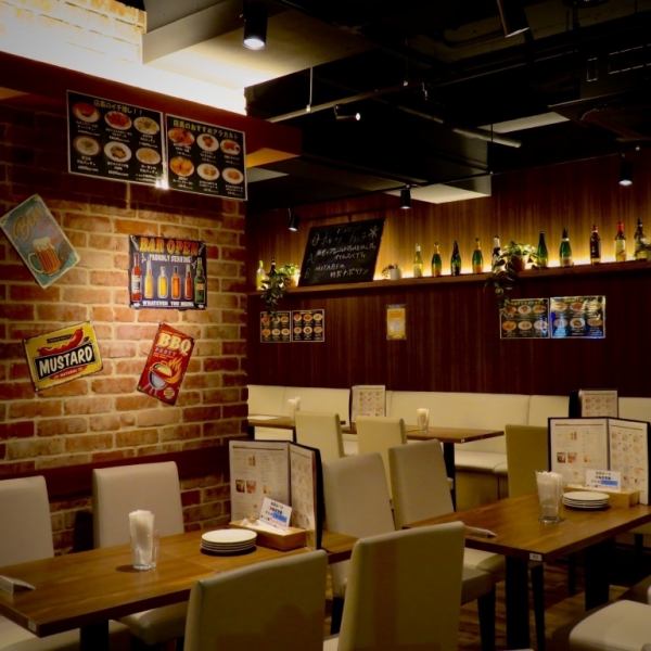 JR稲毛駅からすぐ！広々とした空間とレンガ調のお洒落な店内♪船橋で人気の串焼き雅とイタリアンレストラン今日和のコラボレーション！スペシャルなBBQ串焼きとイタリアンが楽しめるお店です！