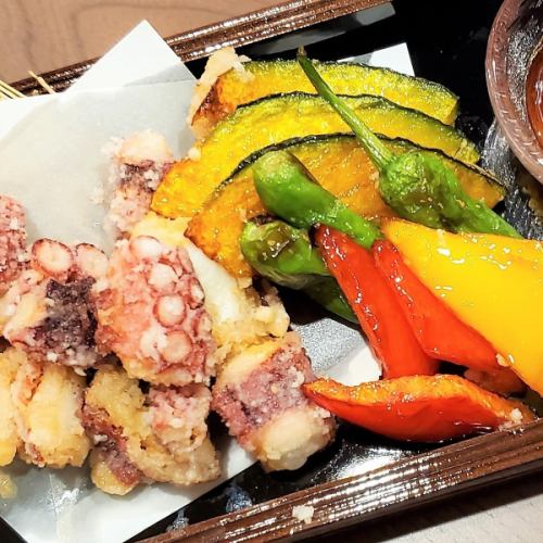 Fried octopus and vegetables