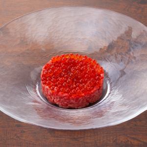 Large Hokkaido salmon roe and Japanese beef yukke