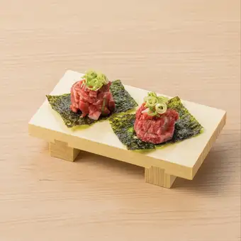 Hand-rolled seared yukke sushi