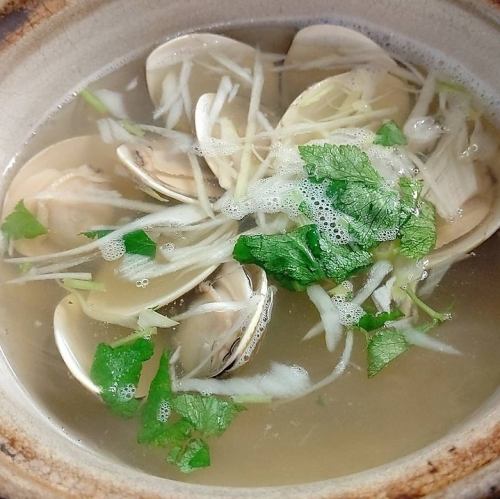 Clams steamed in local sake