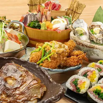 【海鮮三昧！】生牡蠣や豪快刺身盛、海鮮ちゃんこ鍋も可♪2h飲み放題付◆〈松〉宴会コース4000円