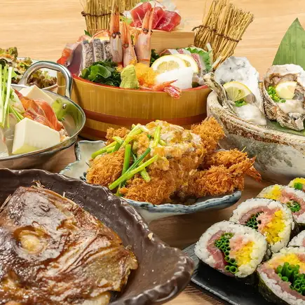 【海鮮三昧！】生牡蠣や豪快刺身盛、海鮮ちゃんこ鍋も可♪2h飲み放題付◆〈松〉宴会コース4000円