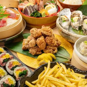 【豪華宴会に！】10種の彩り蒸籠蒸し+厳選鮮魚を贅沢に♪2h飲み放題付◆魚々炉コース4500円