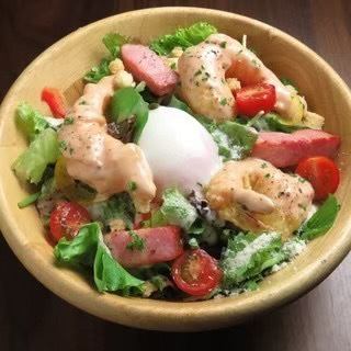 Shrimp Mayo and Warm Egg Caesar Salad