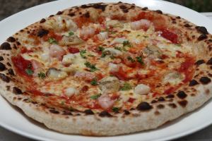 Seafood pizza with shrimp, clams and shrimp