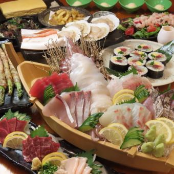 【7月7日起】6种刺身、3种马肉刺身、炭烤鸡肉铁板烧等10种菜品+120分钟无限畅饮◆5,000日元（含税）