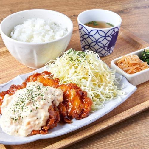Chicken Nanban rice with homemade tartar sauce and black vinegar