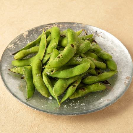 Grilled edamame, Okinawan salt, Shima Mars