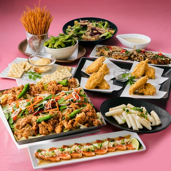 【土間土間コース】　4000円（税込）　メインが鶏と色々野菜の旨辛焼きとなります。