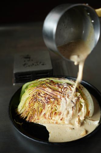 cabbage steak with porcini sauce