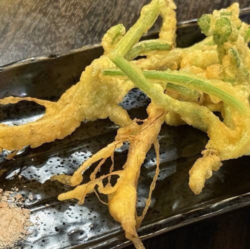 山椒塩でパクチー根子天麩羅