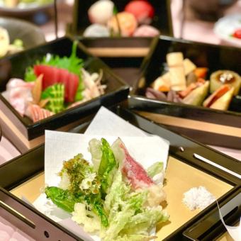 [Kochi Ingredients Luxury Course] 11 dishes including 4 kinds of temari sushi and teriyaki Spanish mackerel with 2 hours of all-you-can-drink for 6,000 yen (tax included)