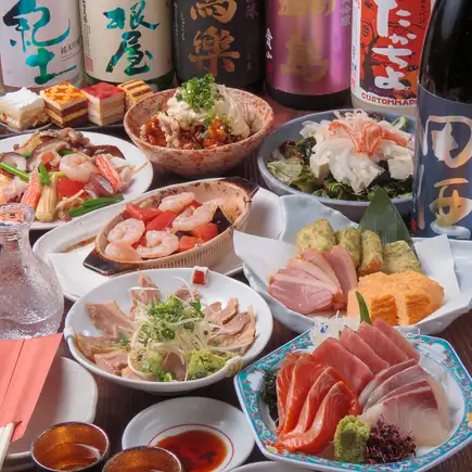 【当日OK・送別会に◎】刺身・比内地鶏・チキン南蛮付き!2時間飲み放題付彩り満喫コース4500円