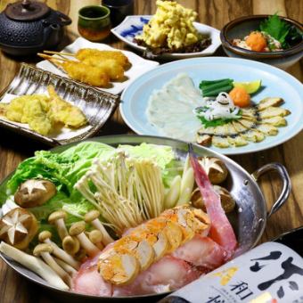 【忘年会】冬の贅沢!厚切りてっさのご馳走食べ比べと濃厚天然あんこう鍋コース120分飲放込6000円