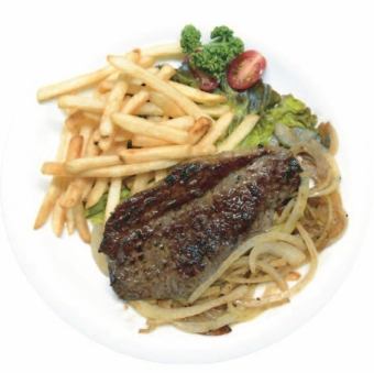 Sirloin steak and sautéed onions