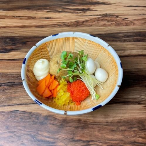 Mix and eat warm cod roe potato salad