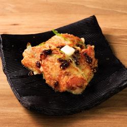 Crispy and fluffy grilled cod roe and okra