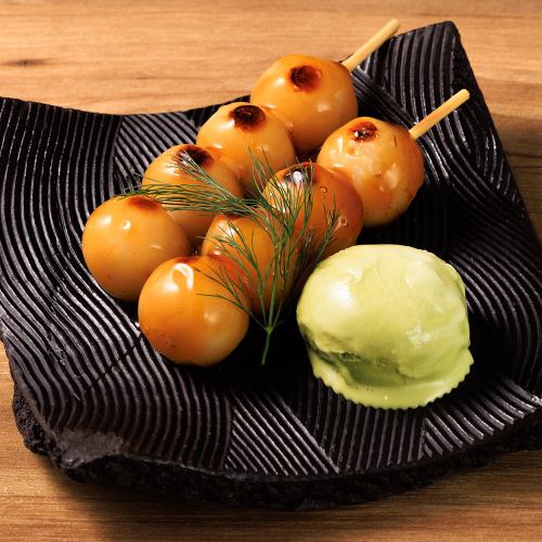 Mitarashi dango and matcha ice cream