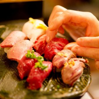 "Kyushu Course - the kyusyu -" 8 dishes including charcoal grilled Satsuma chicken yakitori and meat sushi, 3 hours all-you-can-drink included 4500 yen ⇒ 3500 yen