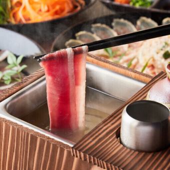 《3H飲み放題付+全8品》牛骨出汁の絶品しゃぶしゃぶ鍋に新鮮鮮魚のお造り【海灯コース】4000円