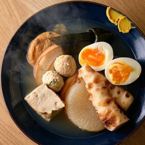 A luxurious and exquisite homemade oden, served with the ultimate seafood broth that combines the flavors of scallops, shrimp, and crab.