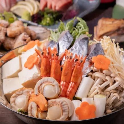 [3 hours all-you-can-drink included] Seafood soy milk hotpot x Sashimi platter with Awa Odori chicken and grilled large shrimp with rock salt - a total of 8 dishes in "Tomo" 6,910 yen ⇒ 6,000 yen