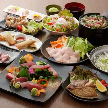 【3H飲放付】とろハラスや地鶏の焼物×本鮪に豪華海鮮こぼれ盛り他『蒼海』全9品5470円⇒4500円