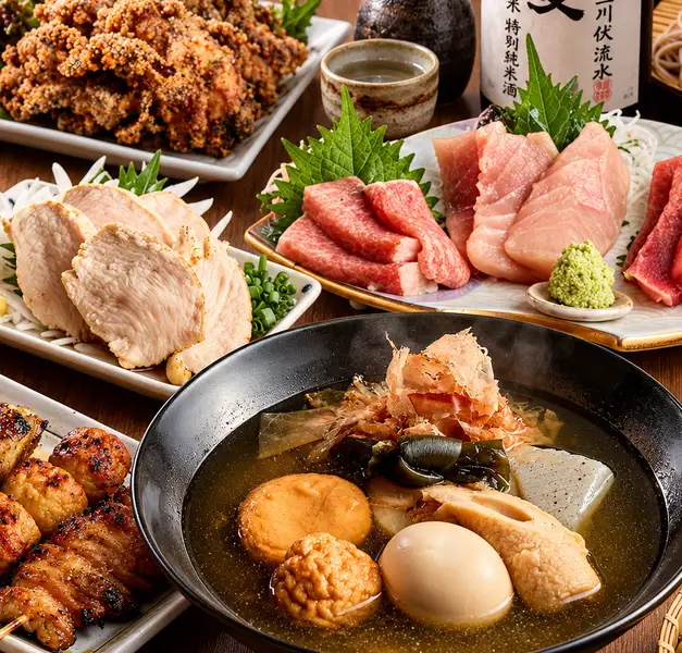【3時間生ビール飲み放題付き】忘年会利用にも最適!名物焼鳥&藁焼きを堪能する贅沢宴会コース