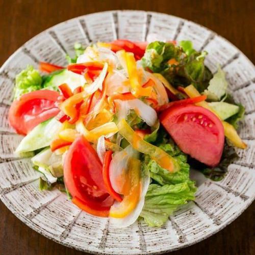 Colorful seafood salad with wasabi dressing