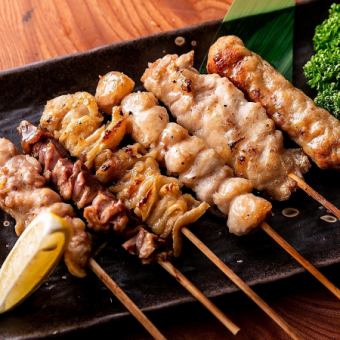 Assortment of six skewers of yakitori