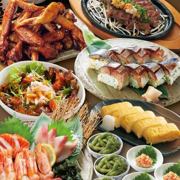 包含120分鐘暢飲!適合4人及以上團體。特製刺身和牛排套餐4,950日圓(含稅)。