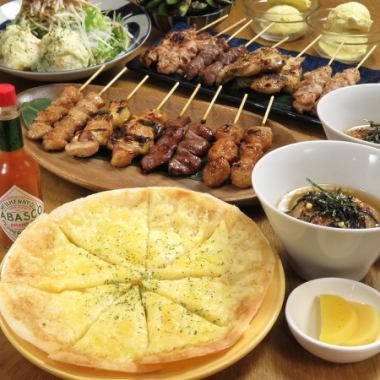 Very popular with women! "Yakitori & recommended pizza course/with dessert" 90 minutes [all-you-can-drink included] 5,000 yen (tax included)