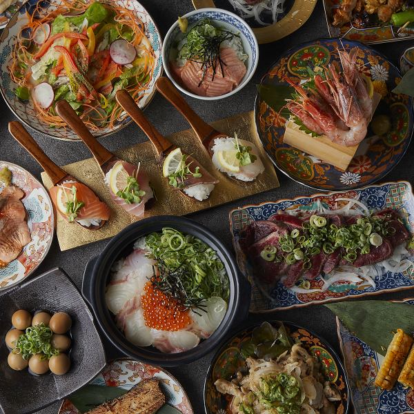 【喫煙禁煙可】　海鮮炉端風の創作和食を多数ご用意。各種お料理348円～♪