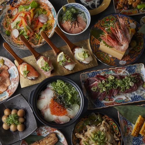 【喫煙禁煙可】　海鮮炉端風の創作和食を多数ご用意。各種お料理348円～♪