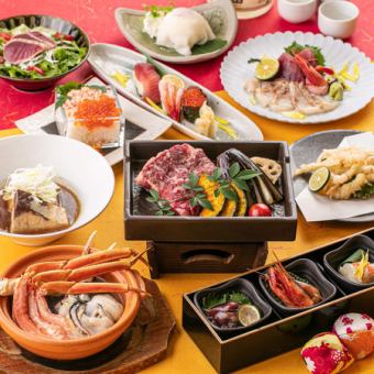 【曉套餐】精選5種生魚片及鰤魚火鍋♪ 8,000日元，含3小時無限暢飲