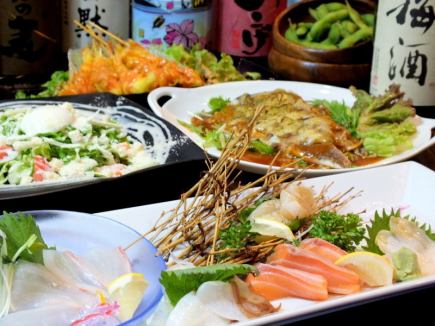 [Fish course] 5 kinds of fresh fish / Grilled sea bream with miso and butter cheese / Shrimp with mayonnaise, etc. 8 dishes in total + 90 minutes all-you-can-drink 4,000 yen