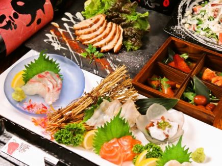 【肉×魚コース】鮮魚刺身盛り合わせ/ローストチキンなど全9品+120分飲み放題5000円