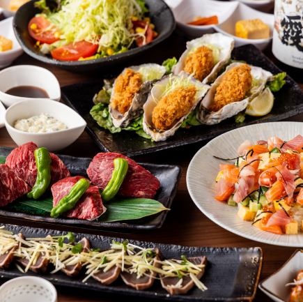 【★遅割】20時半～21時半のご来店で500円OFF♪【2時間飲み放題付】牛ハラミステーキなど全8品