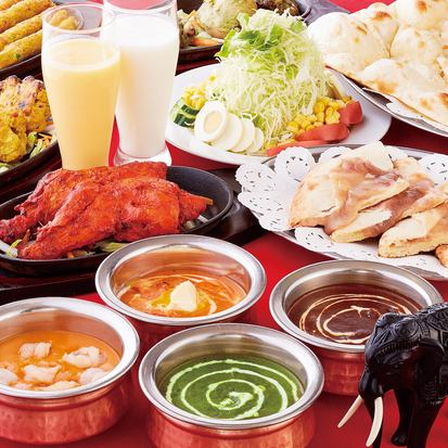 食べ飲み放題120分3900円 カレー×ナン食べ放題＋タンドリー3種盛・サラダ【カラオケ半額券付】
