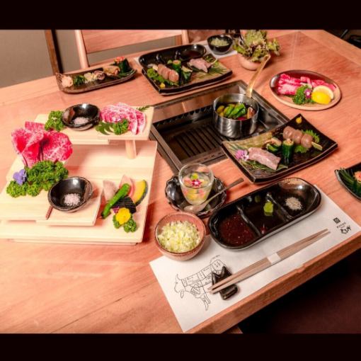 [Entertainment or date] Autumn Yonezawa beef course with 7 dishes, 3 types of yakiniku, Tsukimi Toro Tamayaki Shabu, appetizer and dessert