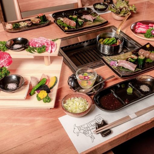 [100 minutes all-you-can-drink included] Autumn Yonezawa beef course with 7 dishes, 3 types of yakiniku and Tsukimi Toro Tamayaki Shabu