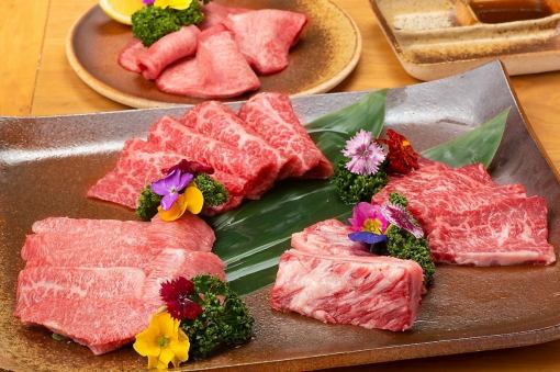 【焼肉メイン】米沢牛5種盛り焼肉＋定番サイド4品＋デザート付き