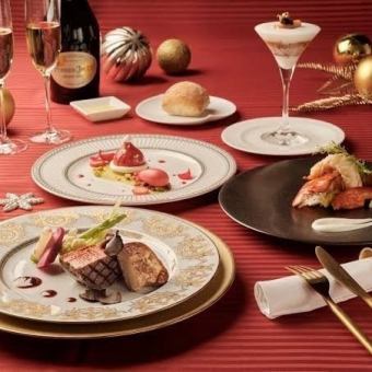 【聖誕節限定套餐 第二彈 (20:15~)】聖誕節套餐(限2人)包含A5級黑毛和牛在內的6道菜 6,500日元(含稅)