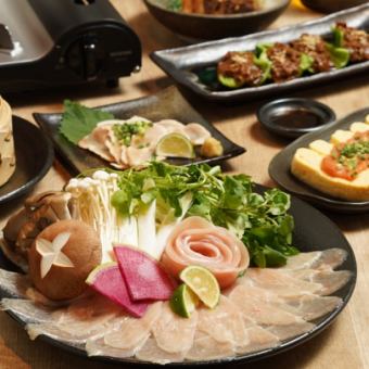 【松】コース　「恵那鶏胸しゃぶ鍋」や和牛炙りユッケなど全6品＋90分飲み放題　6,500円